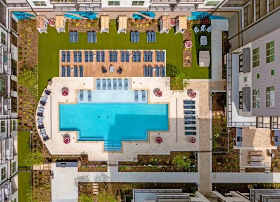 a view of the pool from above at the resort