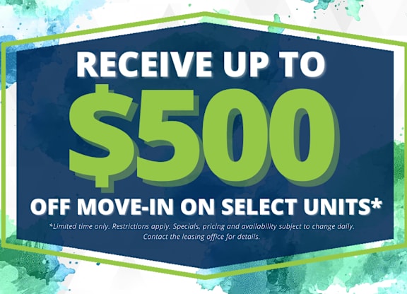 A promotional image offering up to $500 off on select units.