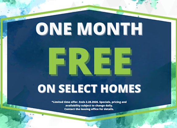 A promotional image offering a one month free on select homes.