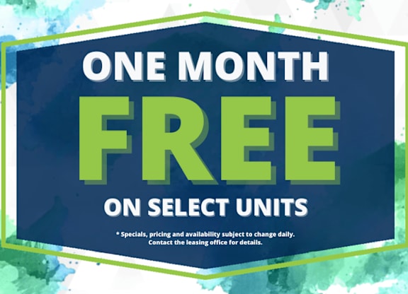 A promotional image offering one month free on select units.