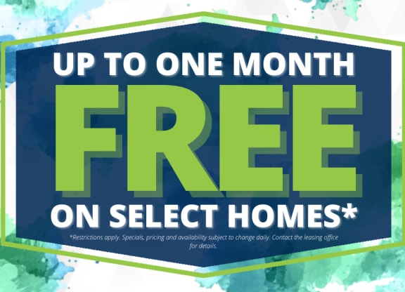 a sign that reads up to one month free on select homes