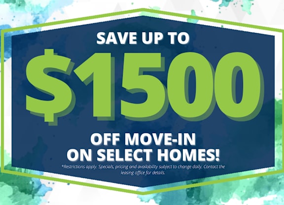 A promotional image offering up to $1500 off move-in on select homes.