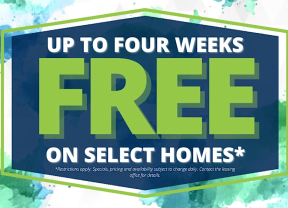A promotional image advertising up to four weeks free on select homes.