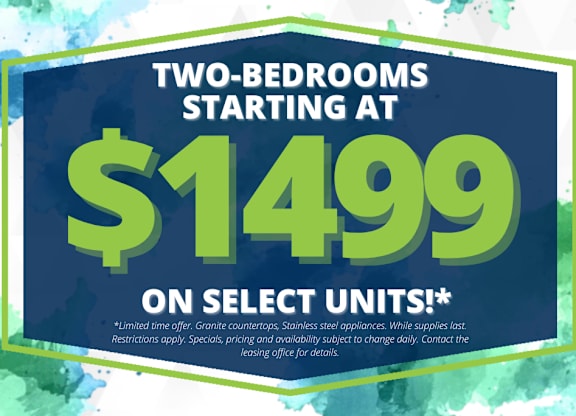 A promotional image advertising two-bedroom apartments starting at $1499.