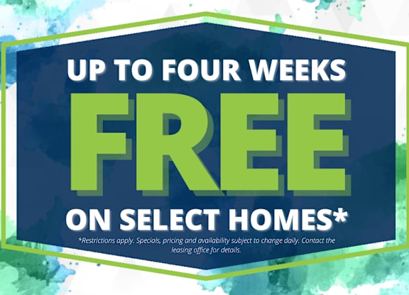 A promotional image advertising up to four weeks free on select homes.