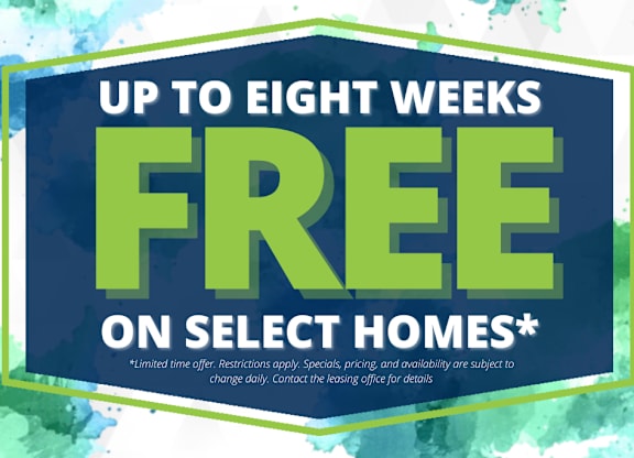 A promotional image advertising up to eight weeks free on select homes.