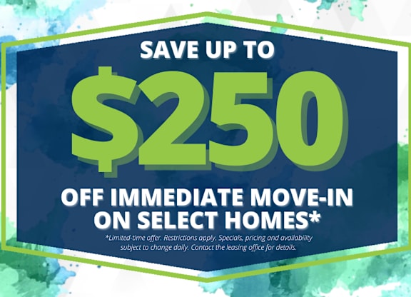 A promotional image offering up to $250 off on select homes.
