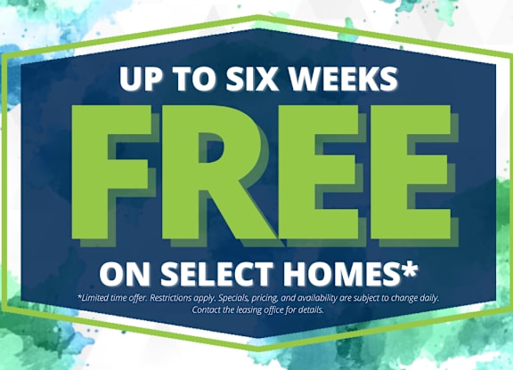 A promotional image advertising up to six weeks free on select homes.