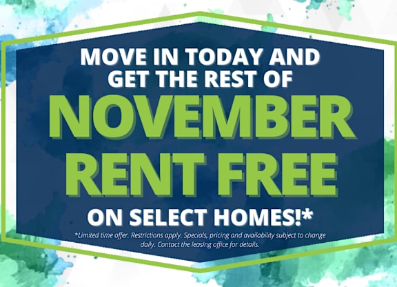 A promotional image offering free rent for November on select homes.