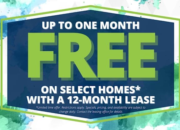 A promotional image offering up to one month free on select homes with a 12-month lease.