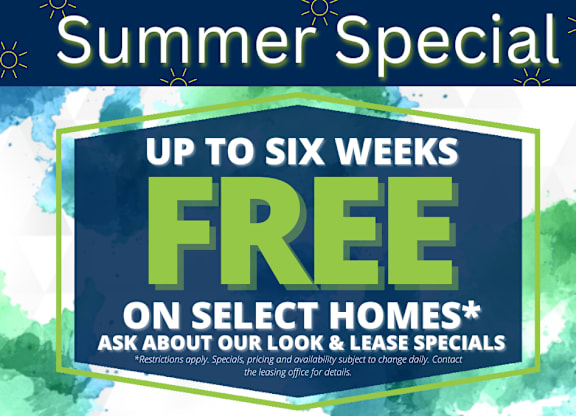 A promotional image advertising a summer special of up to six weeks free on select homes.