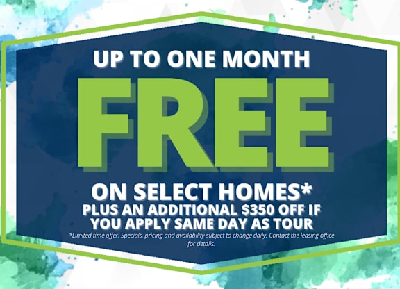 A promotional image advertising a free month on select homes with an additional discount.