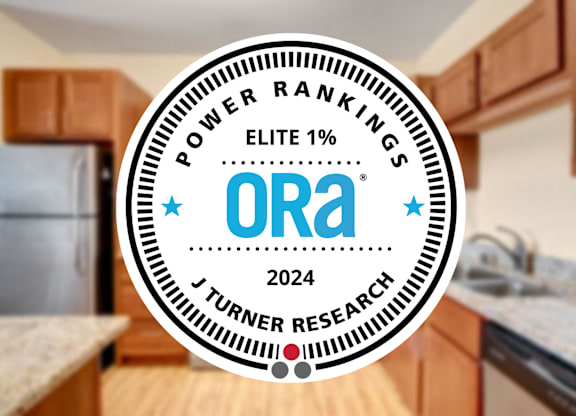 A circular emblem with the text "POWER RANKINGS ELITE 1%" and "ORA 2024" is superimposed on a kitchen background.