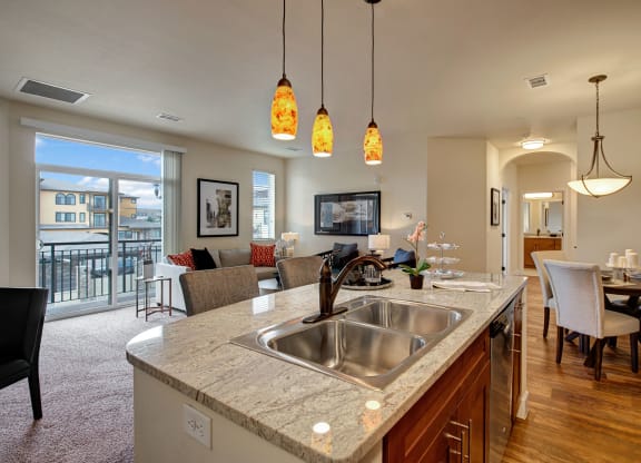 La Bella Vita Kitchen Living Dining Room View Apartments in Colorado Springs, CO
