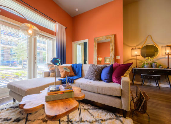 Harmony Luxury Apartments living room area with great natural lighting