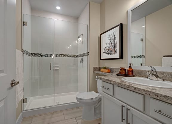Latitude 31 Bathroom with Tile Surround Shower Odessa Midland Texas Apartments