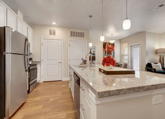 Latitude 31 Kitchen Island with Stainless Steel Appliances Odessa Midland Texas Apartments