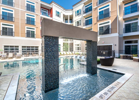Waterford Market Apartments water art and pool view Apartments near Dallas, TX
