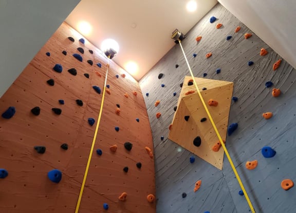 vertical rock wall at 600 riverside Apartments in Wenatchee, WA