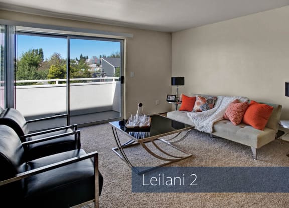Leilani 2 living room and balcony Apartments in Seattle, WA