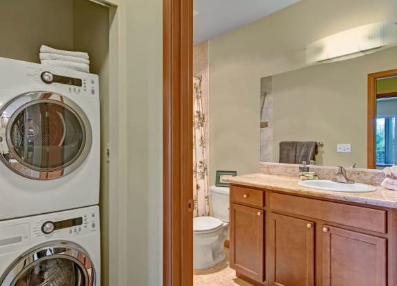 Ondine bathroom with washer and dryer Apartments in Kirkland, WA