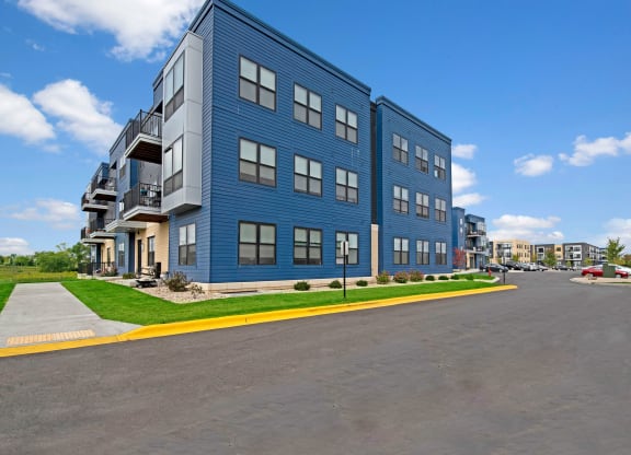 Blue buildings at the lafayette apartments homes, Dean Weidner Investments Apartments for rent Fitchburg, WI
