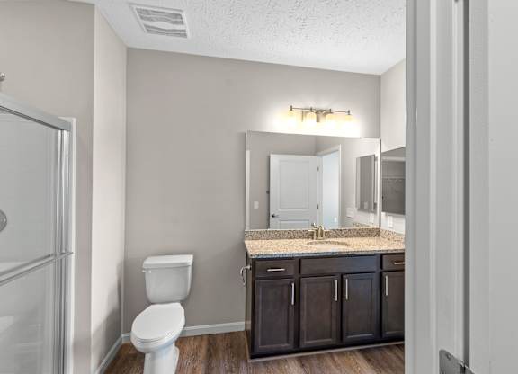 Modern bathroom with double vanity in Florence, KY rental home