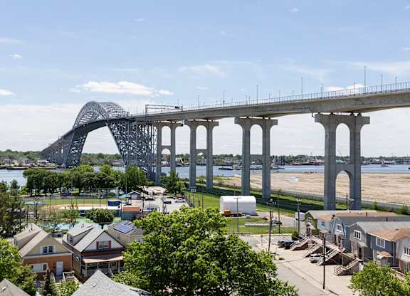 Bridgepoint at Bayonne apartment view overlooking Bayonne Bridge and Newark Bay waterfront
