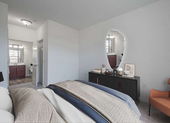 The Confluence at Norwalk Resort Style Apartments in Norwalk, CT_ Large Bedroom with Bathroom Ensuite