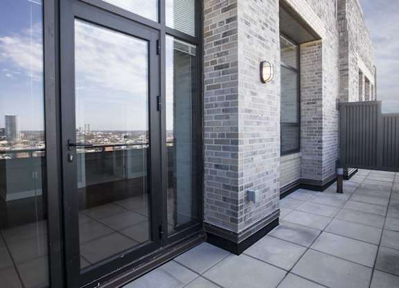 Private balcony view from The Pepper Building apartments at 1830 Lombard Street, offering luxury living in a Rittenhouse Square apartment building.