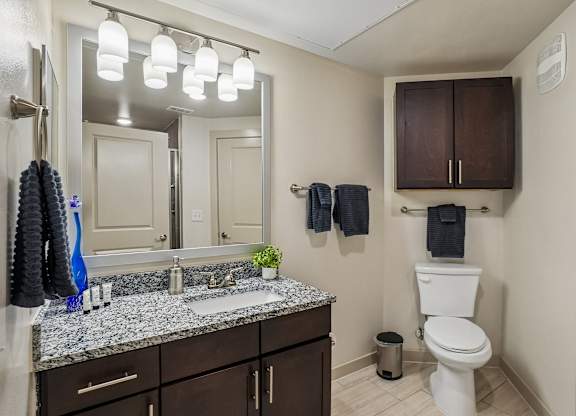 A bathroom with a white toilet, a sink with a mirror above it, and a cabinet above the sink.