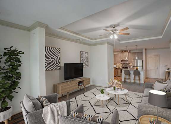 a living room with a couch and a table