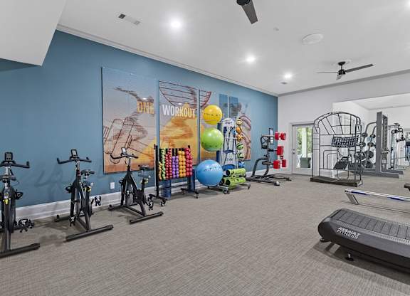 the gym at the flats at big tex apartments