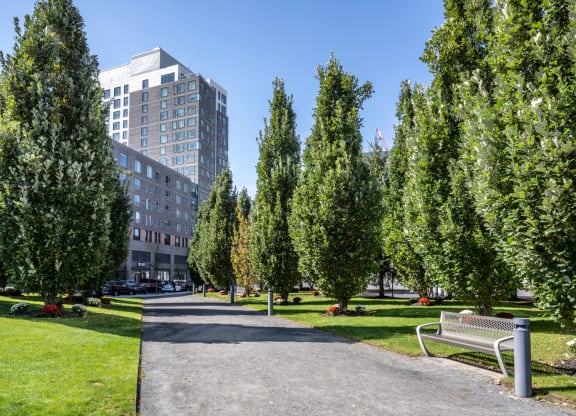 Boston Landing - Building with trees and walkway in Allston, MA