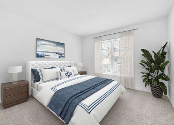 A bedroom with a large bed and a painting on the wall at Windsor Terrace, Hooksett, NH