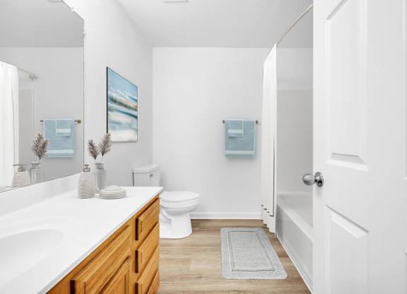 A bathroom with a toilet, sink, and a painting on the wall at Windsor Terrace, Hooksett, NH