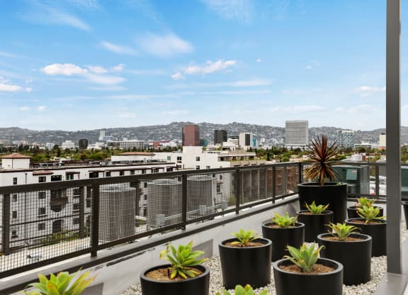 a view of san francisco from a roof top terrace at The Fairfax Flats Apartments, Los Angeles, CA