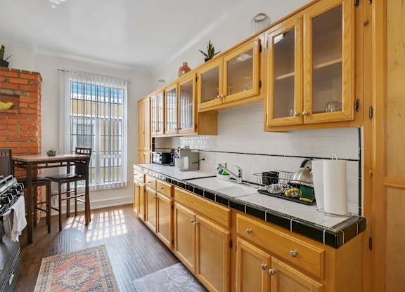 Equipped kitchen at The Langham Apartments, Los Angeles