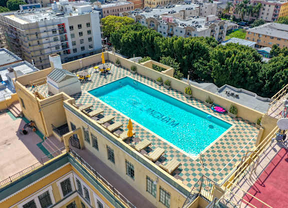 Rooftop pool at The Langham Apartments, Los Angeles