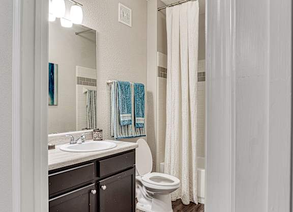 A white toilet sits next to a sink in a bathroom at Echo at Lake Norman, Mooresville