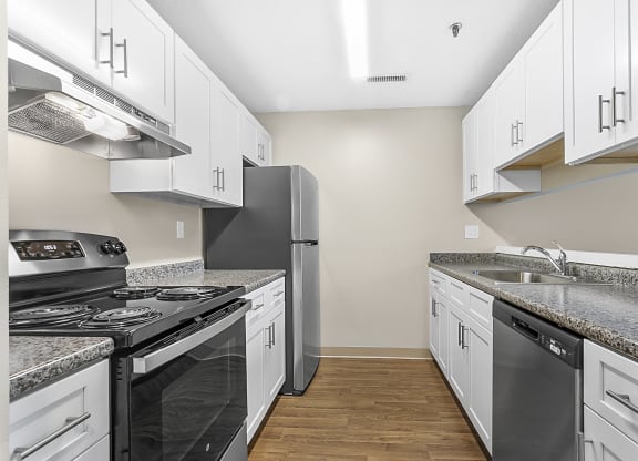 Kitchen at Clocktower and Velvet Mill Apartments, Manchester, Connecticut