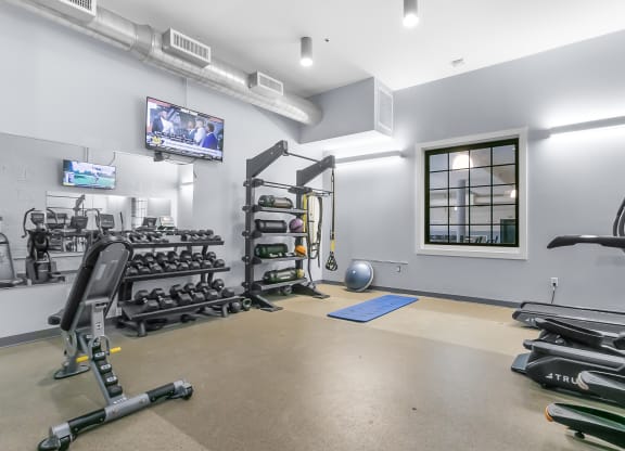 Gym at Clocktower and Velvet Mill Apartments, Connecticut, 06040