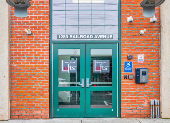 the front door at Cherry Street Lofts, Bridgeport