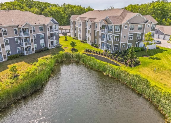 Aerial view of the neighborhood at The Beacon at Gateway Apartments, Scarborough, ME, 04074