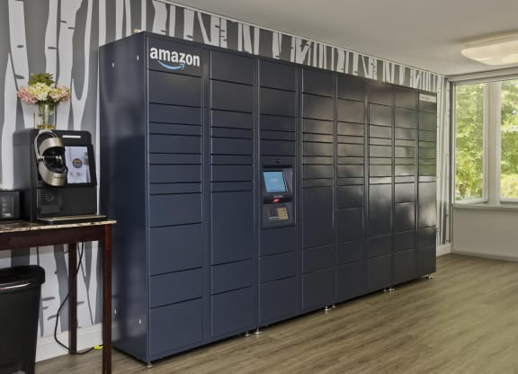 an locker in a room with a coffee machine at Park Edge, Massachusetts, 13502