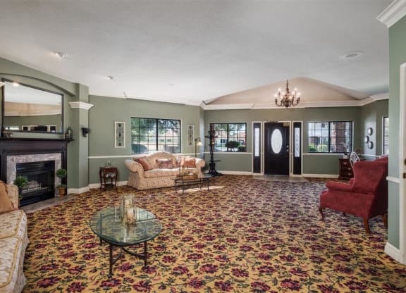 Lounge Area With Fireplace at Oxford Park Apartments, California, 93720