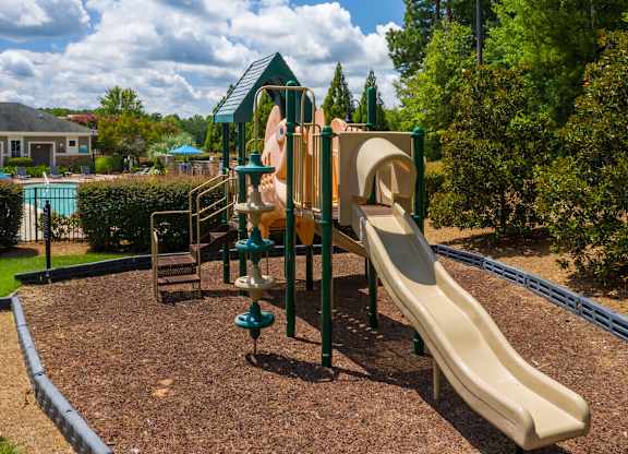A playground with a slide and a climbing structure.