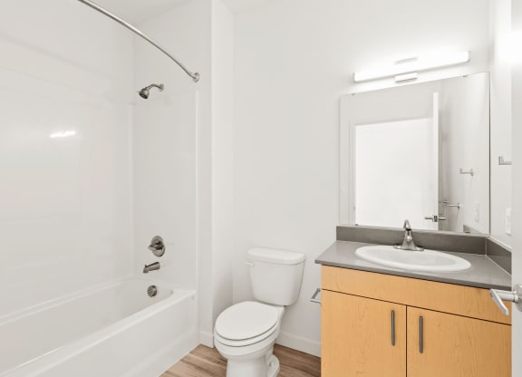 a bathroom with a sink toilet and a bath tub at The Duo, University Place, 98466  