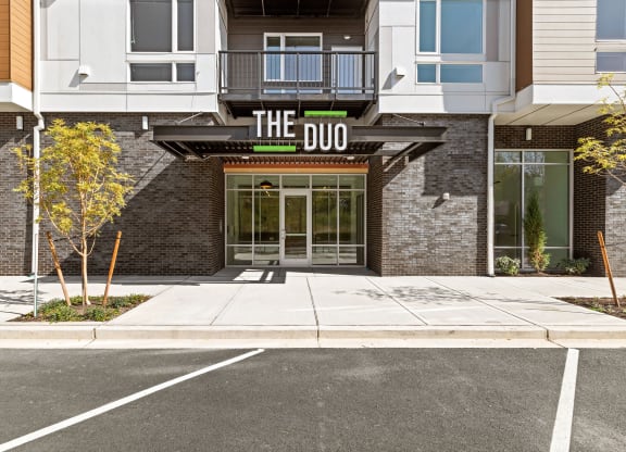 front of the duo with sidewalk and parking lot at The Duo, Washington