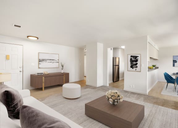 a living room with white walls and a gray rug  at Brix, Washington, 99362